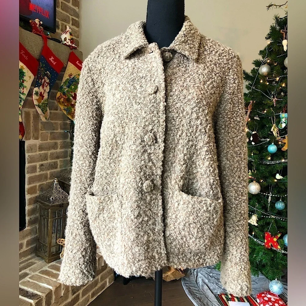 Elliott Lauren Wool Blend Tan Blazer Jacket Button Closure M Designer Neutrals